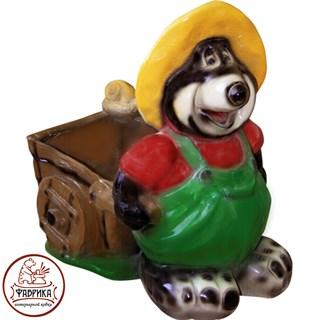 Садовая фигура из полистоуна Крот с Тележкой сзади F04003